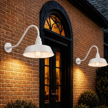 14in. White Outdoor Gooseneck Barn Light Fixture, 5000K Cool White - color: White (2-Pack), size: 22 in Gooseneck Arm