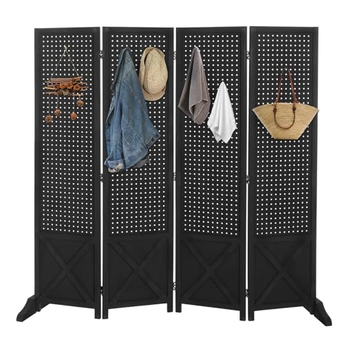 VINGLI Freestanding Pegboard with Support Feet, 5 FT Wood Room Divider Display Board Organizer, Folding Privacy Screen Partition Space Separator for Craft Shows Events Retail (Black, 4 Panel) - color: Black, size: 4 Panel