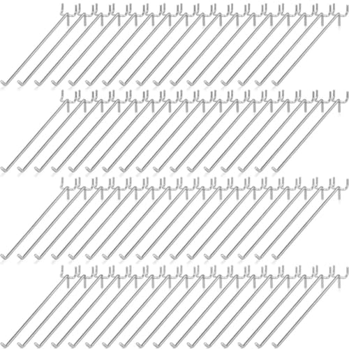Pack of 100 Heavy Duty Pegboard Hooks – 8 Inches Metal Peg Board Shelving Hook – Chrome Pegboard Display Hooks for Garage Storage & Retail Store Fixtures - color: Silver, size: 8 Inch - Pack of 100