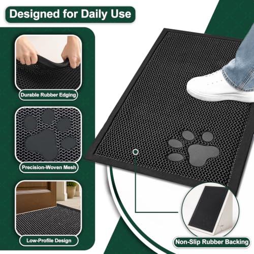 Mibao Meshy Mat Door Mat Heavy-Duty Quick-Dry Floor Mat, Sand & Dirt Trapper for Indoor & Outdoor, Ideal for Entrance, Mudrooms,Patios & Garages,Low-Profile,Non-Slip,Washable, Grey PAW，30"x17" - color: Grey (Paw), size: 1'5" x 2'6" (Rectangular)