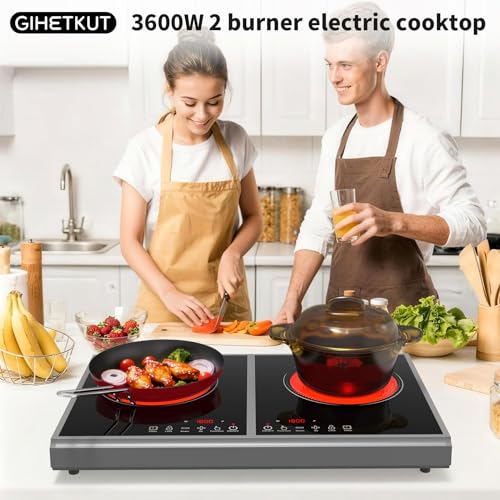 GIHETKUT Electric Cooktop,110V 3600W Stove top, 20 inch Countertop with 9 Power Levels,LED touch control,Overheat Protection,Child Safety Lock & Timer,touch control 2 burner Electric cooktop - size: 2 burner electric cooktop