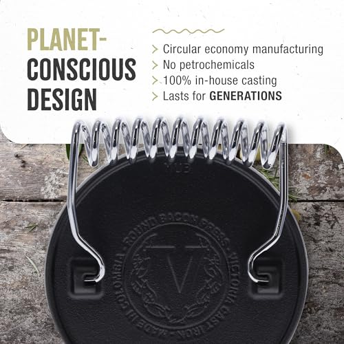 Victoria Round Cast-Iron Meat Press with a Wire Handle, Preseasoned with Flaxseed Oil, Made in Colombia - color: Black