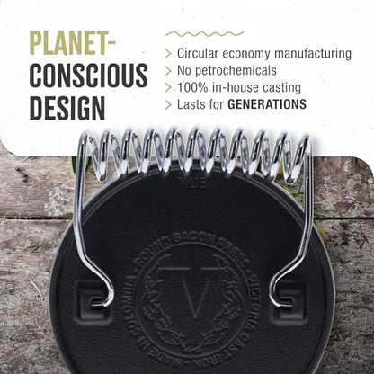 Victoria Round Cast-Iron Meat Press with a Wire Handle, Preseasoned with Flaxseed Oil, Made in Colombia - color: Black