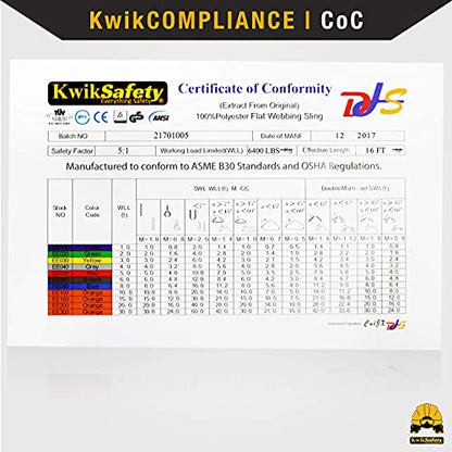 KwikSafety - Charlotte, NC - Mighty Sumo 1”x 16’ Poly Web Sling Lifting Strap Construction ASME OSHA / 3200lbs Vertical 2550lbs Choker 6400lbs Basket/Rigging Moving Towing Hoisting Gear - size: 1"x16' | 3200 lbs