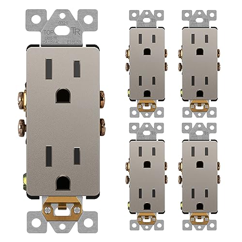 LIDER Decorator Receptacle, Tamper-Resistant Wall Outlet, 15A, 5-Pack - color: Nickel, size: 15 Amp (No Wall Plate)