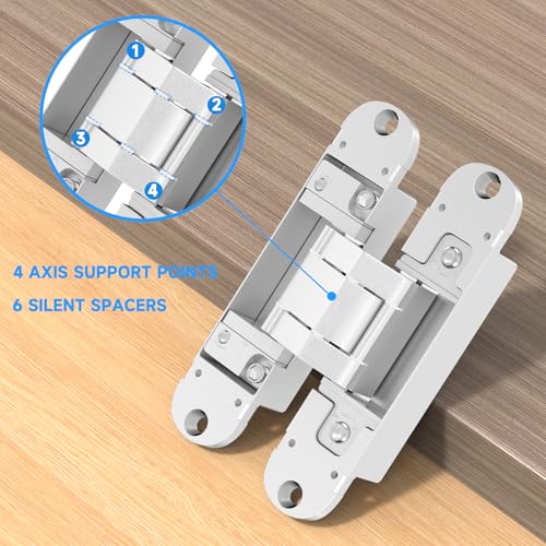 5.5" Hidden Door Hinges, 2 Pack 3-Way Adjustable 180°, Concealed Hinge - color: Silver, size: 5.5 Inch