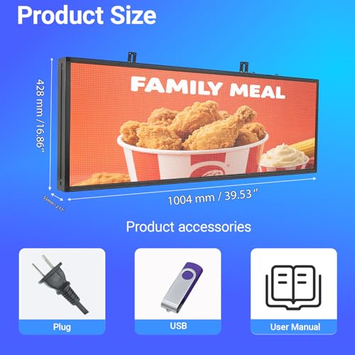 P6 ‌Programmable Scrolling LED Sign 40"x17", IP65 Waterproof Programmable Digital Sign, Supports Text/Image/Video for Restaurants & Retail Stores - size: P6 40''×17'' Outdoor& Indoor
