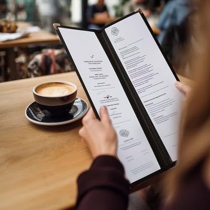 WeChef 30 Pcs 4.25 x 14" Restaurant Menu Covers 2 Page 4 View Menu Holders - size: 4.25x14" - 4 View