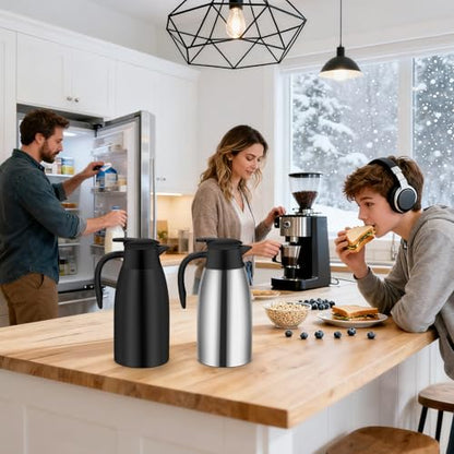 70oz Thermal Coffee Carafe Insulated Coffee Thermo,2 Pack Stainless Steel Thermo Pitcher,Double Walled Vacuum Insulation Coffee Carafes For Keeping Hot,Tea Water Hot Beverage Dispenser - color: Silver&Black
