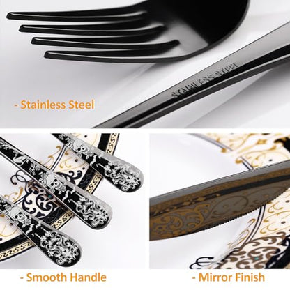 40-Piece Black Skull Silverware Set for 8, Flatware Set Stainless Steel Spoons,Forks,Knife Pattern Unique Design Utensil Sets Tableware Cutlery, Mirror Polished, Dishwasher Safe - color: Skull-40 Piece-Black