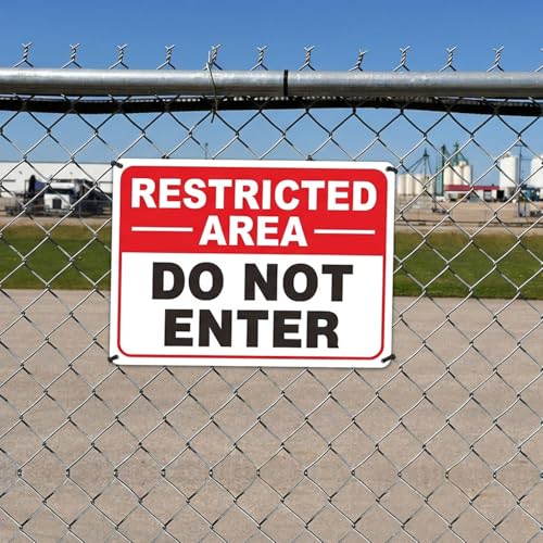 4-Pack Restricted Area Do Not Enter Signs, 0.4mm Reflective 10 x 7 Inches Aluminum Square Street Road Sign, Rust Free Aluminum Weather Resistant Waterproof Fade Resistant, Easy to Install