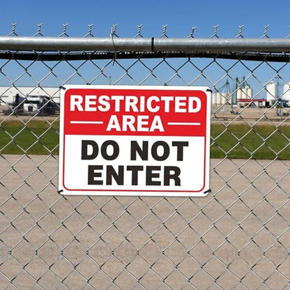 4-Pack Restricted Area Do Not Enter Signs, 0.4mm Reflective 10 x 7 Inches Aluminum Square Street Road Sign, Rust Free Aluminum Weather Resistant Waterproof Fade Resistant, Easy to Install