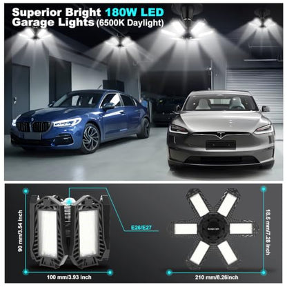 LED Garage Lights Bulb 8 Pack 180W Led Screw in Garage Lights 18000LM 6500K Bright LED Garage Ceiling Lights Deformable Garage Shop Light for Attic Basement Workshop Screw in E26 E27 Base - size: 8pack