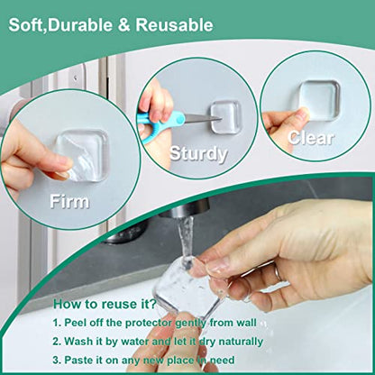 Door Stopper Wall Protector - Wall Shield Bumper Guard from Door Knobs,Sturdy Self Adhesive,Soft and Transparent,Washable Reusable Shock Absorbent Gel for Home Office (Thicken Square, 12pcs) - size: 12 pieces, style: Thicken Square