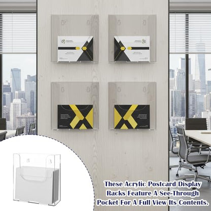 MAQUITA 5-Pack Card Holder for Wall, Acrylic Postcard Holder, Clear Wall Mount Display Stand with Screws and Magnetic Strips for Postcards, Flyers, Brochures, Pamphlets, 6.46 x 6.57 x 1.65 Inch