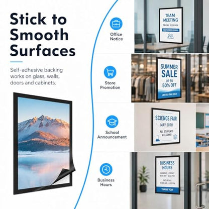 Magnetic Sign Holder 8.5 x 11, 5 Pack Self Adhesive Magnetic Frame for Letter Size Paper, Clear PVC Quick Change Sign Display Sleeve for Glass, Wall, Office, Store & Restaurant - size: 8.5"x11" 5 Pack