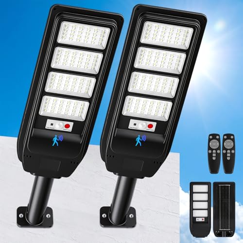 Solar Street Lights Outdoor 2-Pack, 18000LM 6500K Waterproof LED Motion Sensor Solar Flood Light, Dusk to Dawn Outdoor Lighting with Remote, Solar-Powered Commercial Area Lighting for Parking Lot Yard - size: 2-Pack
