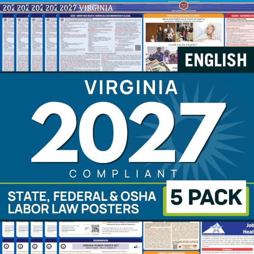 Labor Law Posters Virginia 2027, 5-Pack, State, Federal Workplace Notices - style: Laminated 5-Pack