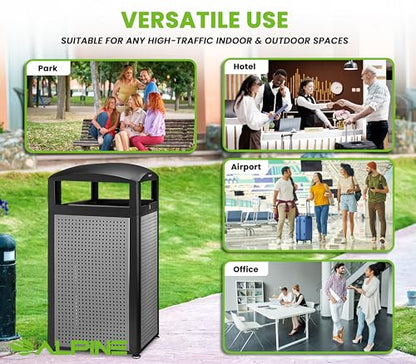 Alpine 40-Gallon Outdoor Commercial Trash Can with Locking Lid – Heavy-Duty Weather-Resistant Metal Garbage Bin with Removable Liner for Parks, Restaurants & Public Spaces