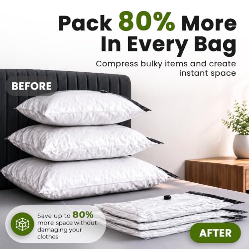 Compression Packing Bags with Rechargeable Air Pump, 20 Pack Combo Size Vaccum Bags for Luggage and Suitcase, Space Saver Vacuum Storage Bags for Clothes, Bedding, Blankets and Moving
