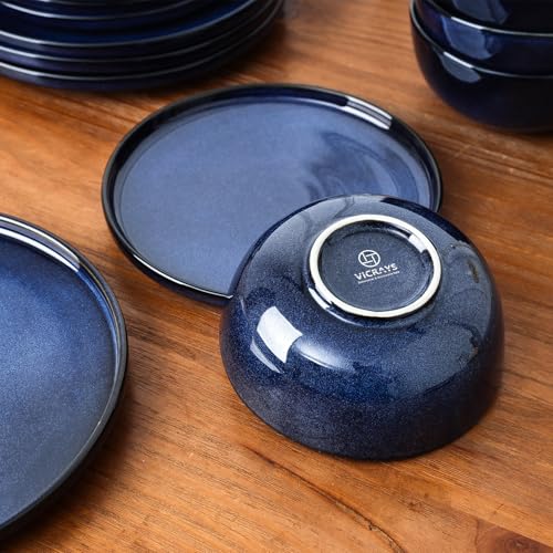 Vicrays Ceramic 12 Pieces Dinnerware Set - Dinner Plates Salad Plates Cereal Bowls Set Service for 4 - Scratch Resistant Microwave Oven Dishwasher Safe - Blue - color: Blue