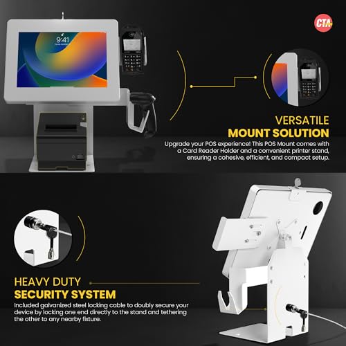 Anti-Theft Kiosk Stand – Point of Sale Station with Credit Card Reader Slot & Printer Slot for iPad 11 (A16) - Pro 11-inch M4 - Air 11-inch M3- iPad 10th Gen - Galaxy Tab & More Tablets
