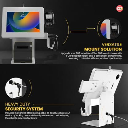 Anti-Theft Kiosk Stand – Point of Sale Station with Credit Card Reader Slot & Printer Slot for iPad 11 (A16) - Pro 11-inch M4 - Air 11-inch M3- iPad 10th Gen - Galaxy Tab & More Tablets
