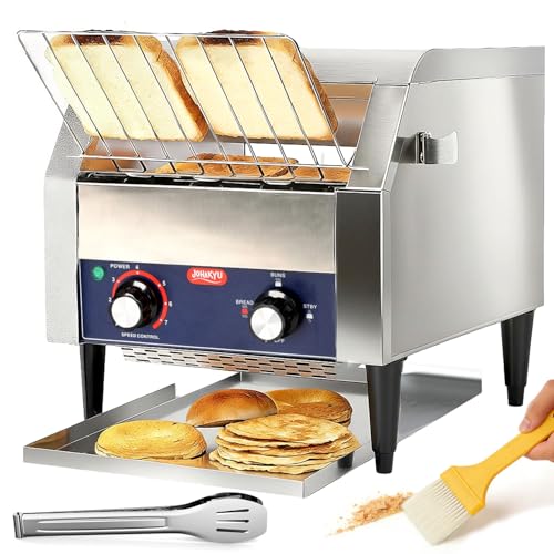 JOHAKYU Commercial Conveyor Toaster, 300 Slices/Hour Heavy Duty Stainless Steel Toaster for Buns, Bagels & Bread, Restaurant Grade with Cleaning Accessories