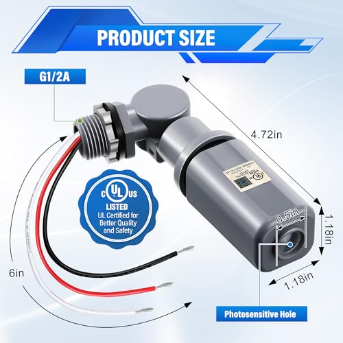 2 Pack Photocell Sensor for Outdoor Light, 120-277VAC Swivel PhotoCell