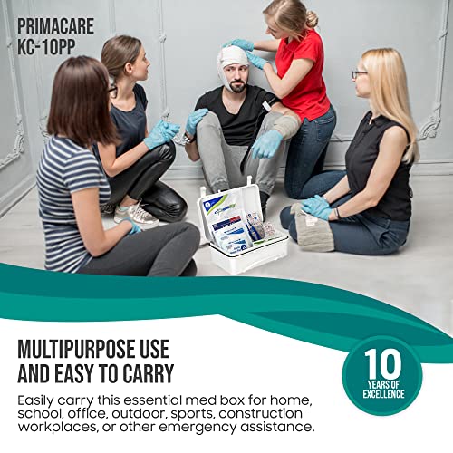 Primacare KC-10PP 10 Person Compact First Aid Kit, 8"x5"x3", with 102 Pieces Emergency Medical Supplies, Portable Kits for Home, School and Office, Wall Mount, White - size: 10 Person Kit