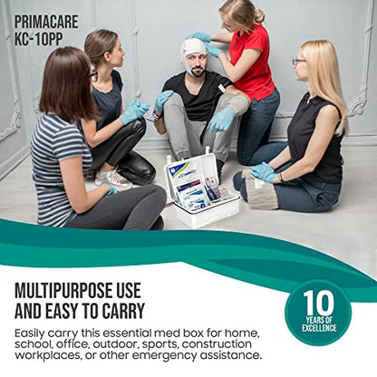 Primacare KC-10PP 10 Person Compact First Aid Kit, 8"x5"x3", with 102 Pieces Emergency Medical Supplies, Portable Kits for Home, School and Office, Wall Mount, White - size: 10 Person Kit