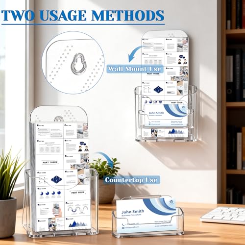 2 Pack 4 x 9 Acrylic Brochure Holder with Business Card Holder