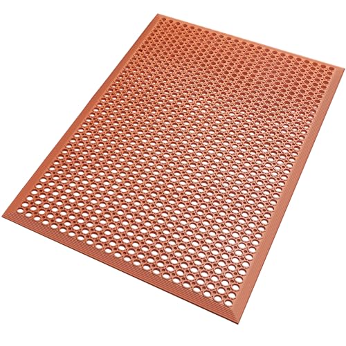 Rubber Floor Mats Anti-Fatigue Kitchen Floor Mat New Bar Floor Mats Commercial Heavy Duty Red Rubber Out Door Mat 36" x 60" - color: Red