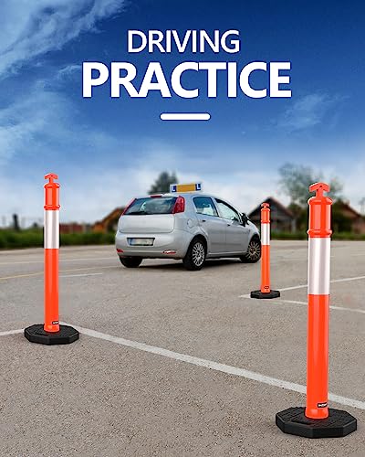 BATTIFE 45 inch Traffic Cones Delineator Posts with Base Orange 3 Pcs - color: Orange