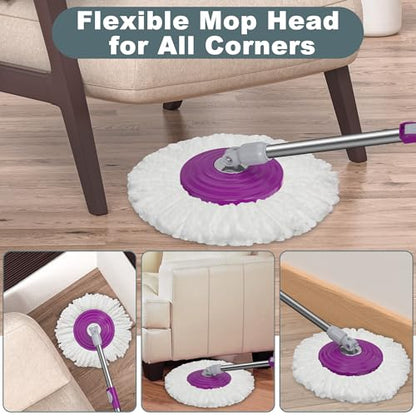 Traditional Large Spin Mop and Bucket, 2 Gal Capacity, Purple - size: Large - 6 Refills- Purple