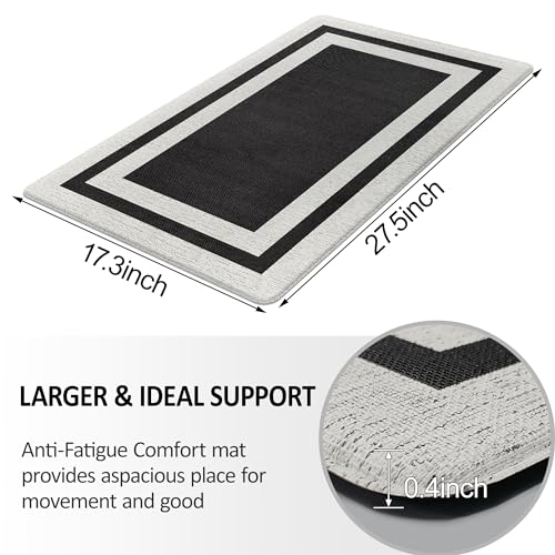 Kitchen Runner Rugs, Memory Foam Cushioned Anti-Fatigue Kitchen Mats, Non-Skid Washable, Comfort Standing Mat for Kitchen, Floor, Office, Laundry Room, Black 17.3"x 27.5" - color: Black, size: 17.3" x 27.5"