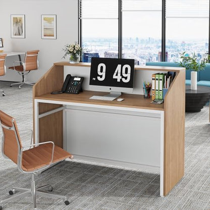 Tribesigns Reception Desk with Counter, Modern Front Desk Reception Room Table with Cable Grommet, 47 inch Retail Counter for Checkout, Lobby, Beauty Salon, Home Office Desk, Oak - color: Oak