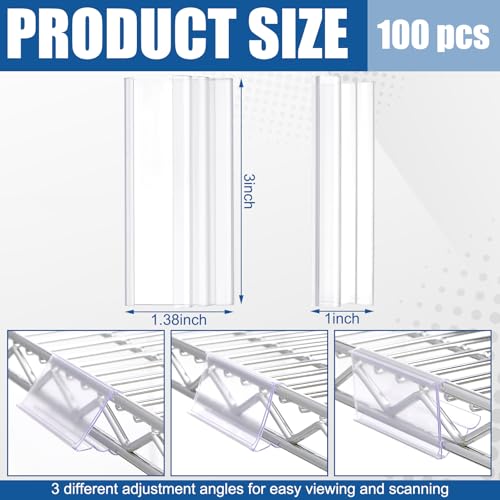 Kathfly 100 Pack Wire Shelf Label Holder 3" Adjustable Shelf Cable Tags - size: 3"