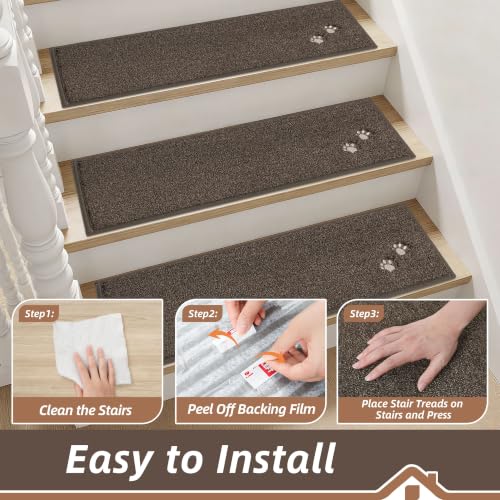 BEQHAUSE Stair Treads Non Slip for Wooden Steps 28" x 9", 15pcs, Brown - color: Brown - Dog Paws, size: 28 in X 9 in (15 Pieces)