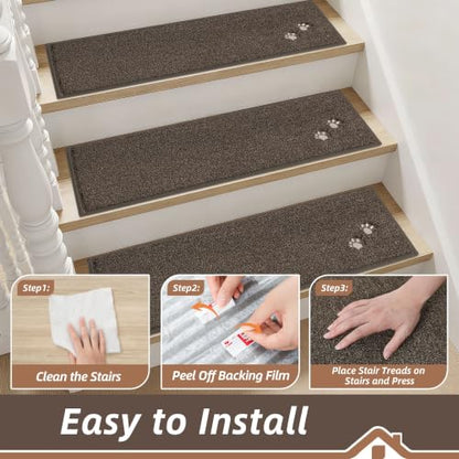 BEQHAUSE Stair Treads Non Slip for Wooden Steps 28" x 9", 15pcs, Brown - color: Brown - Dog Paws, size: 28 in X 9 in (15 Pieces)