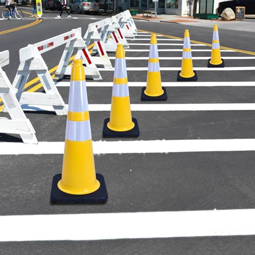 8-Pack 28" Yellow Traffic Cones - Reflective Safety - color: Yellow, size: 28inch