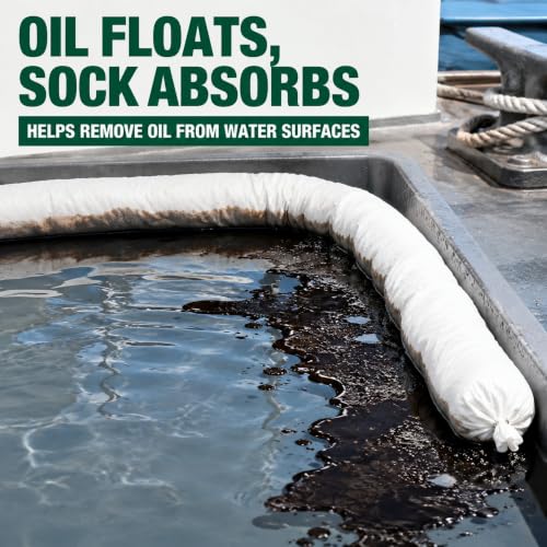 3.15" x 47.2" Oil Absorbent Socks 12 Pack, Oil-Only Absorb - color: White