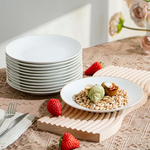BTaT- White Dessert Plates with Gold Rim, Set of 6, 8" Round, Porcelain, Elegant Style, Dinner Plates (Pack of 2) - color: White with Gold rim, size: 8 inch, Set of 6 (Pack of 2)