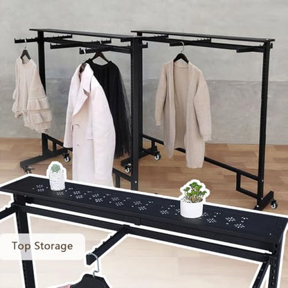 VITNSVILEBlack Clothing Racks with Removable 6/8 Arms Floor Standing Metal Garment Rack with Wheels Heavy Retail Display Racks Shirt Clothes Display Stand for Boutiques (47.2 * 19.6 * 61.02in) - size: 47.2*19.6*61.02in