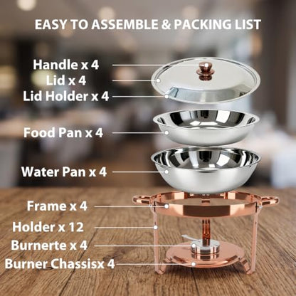 4-Pack Rose Gold Chafing Dishes for Buffet – 6QT 304 Stainless Steel Complete Food Warmer Set with Lids, Water Pans & Fuel Holders, Ideal for Weddings, Parties & Events - color: Rose Gold
