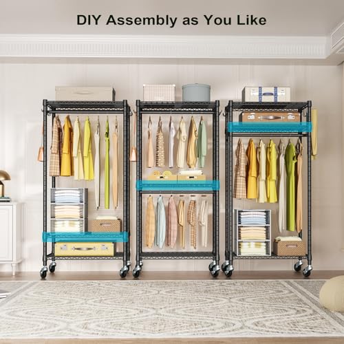 FUTASSI Rolling Clothes Rack, Clothing Racks for Hanging Clothes, Black - color: Black, size: P3 Mini