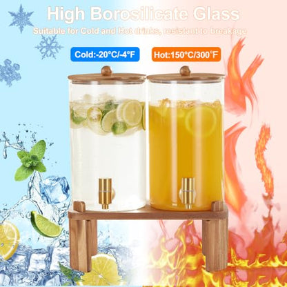 FavorFlavor 2pcs 1.2 Gallon Glass Drink Dispenser for Parties with Stand