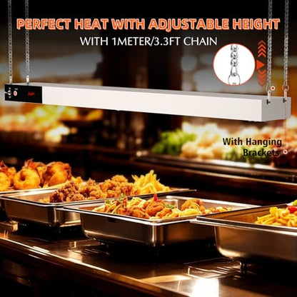Food Heat Lamp, 48 Inch Commercial Food Heat Lamp Strip Heater, Stainless Steel Heat Lamp for Food, 1300W Infrared Food Warmer for Buffet, Cafeteria, Restaurant, Kitchen - size: 48 Inch