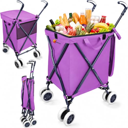 Wellmax Folding Shopping Cart with Canvas Bag & Cover, Holds 120 lb, Purple - color: Purple