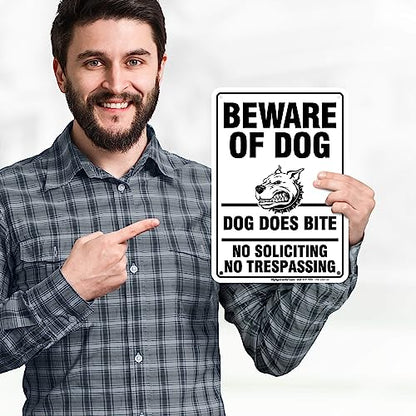 Beware of Dog, Dog Does Bite No Soliciting No Trespassing Sign, 7x10 - size: 7x10 - Aluminum